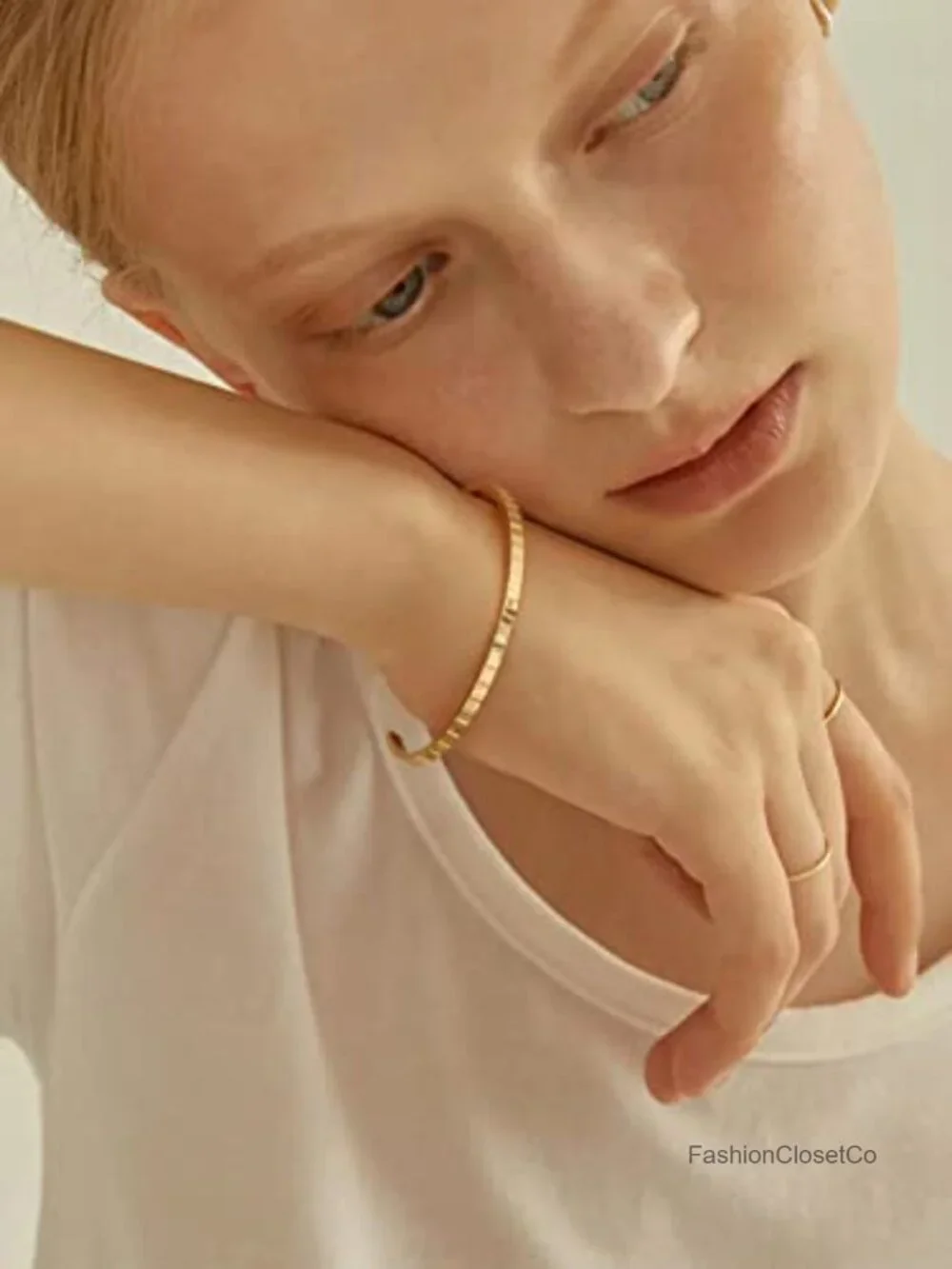 18K Gold Plated Bangle Bracelet Open Cuff Handmade Minimalist Jewelry